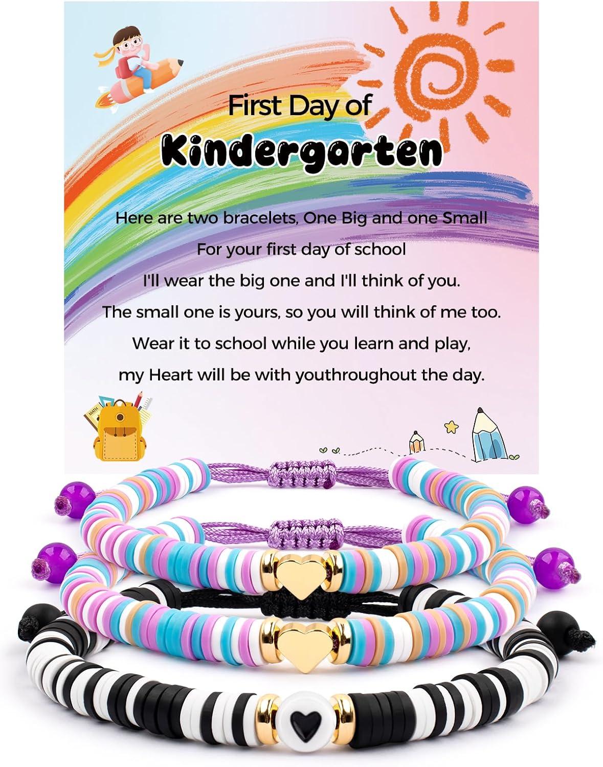 First Day of School Mommy And Me Jewelry Bracelets Gifts Set, Best Back to School Gift for Your Daughter—Perfect for Preschool Kindergarten&Elementary School