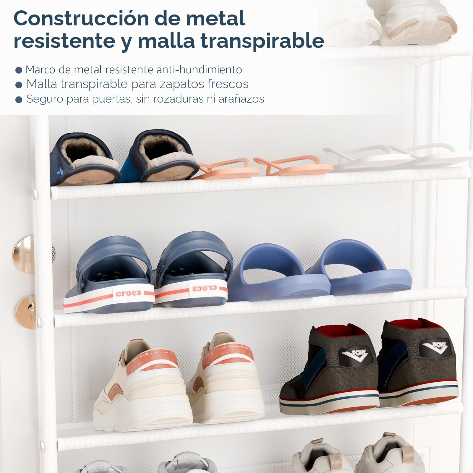 Whitmor Organizador de zapatos sobre la puerta, capacidad para hasta 36 pares de zapatos, metal y malla, color blanco