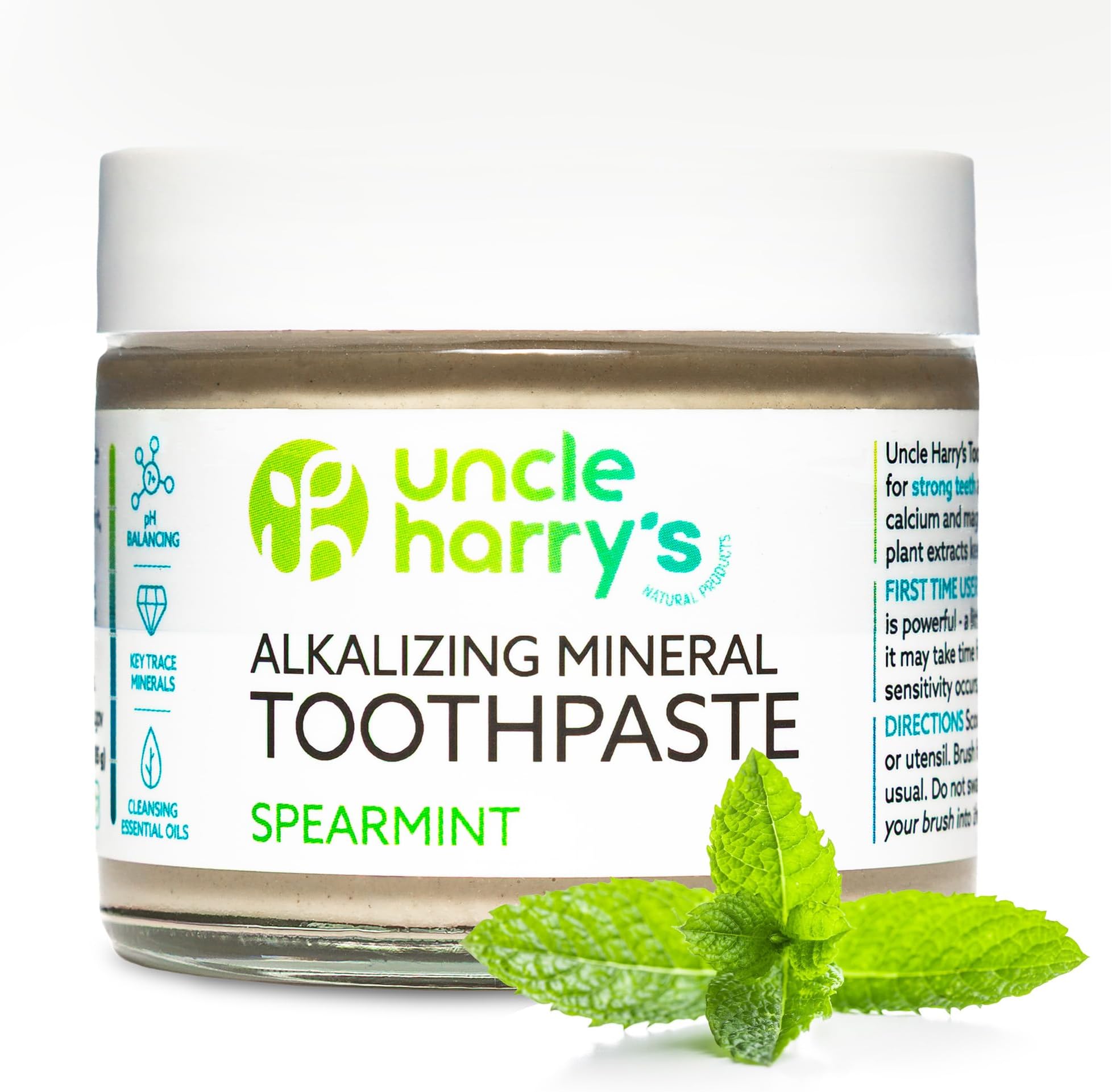 Uncle Harry's Spearmint Remineralizing Toothpaste | Natural Whitening Tooth Paste Freshens Breath & Promotes Enamel | Vegan Fluoride Free Toothpaste