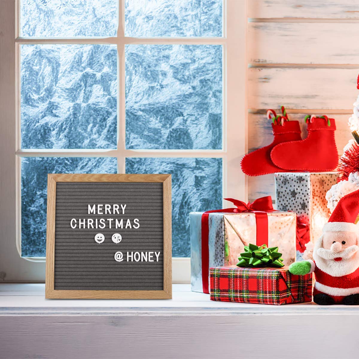 Feltro Letter Board 25x25 cm, Feltro Retro in 350 Pezzi Alfabeto Decorativo Lettere con Gancio in Metallo per Appenderla al Muro e Decorazioni per Interni, Grigio
