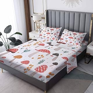 GEDAEUBA Mushroom Sheets King Size - Wild Fungus Bed Sheets for Kids Boys Girls, Botanical Sheet Set, Soft Microfiber & Deep Pocket & Wrinkle Free Fitted Sheet, Flat Sheet and Pillow Cases
