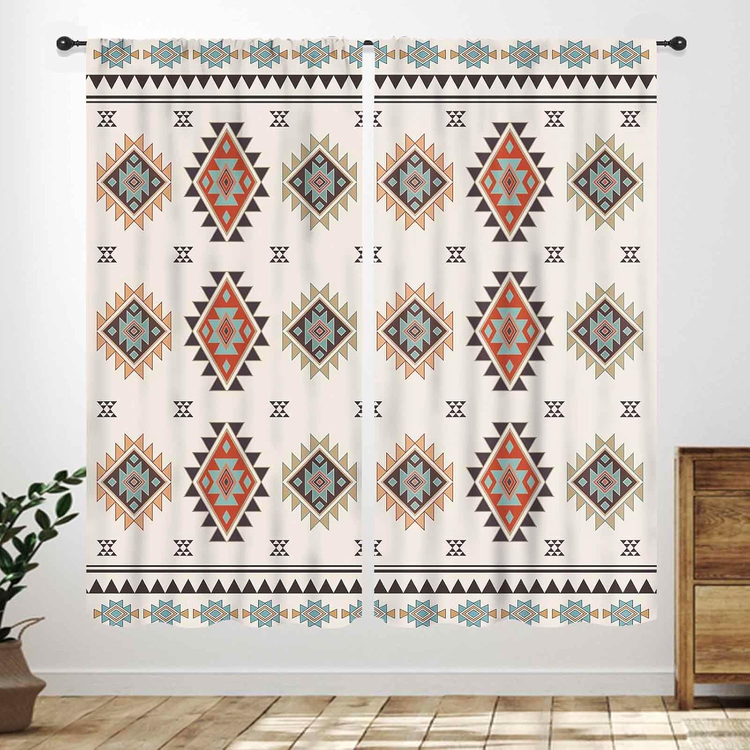 Western Curtain,Southwestern Farmhouse Cow Print Curtains for Bedroom Living Room Kitchen,Aztec Retro Geometric Stripes Drapes Treatments 2 Panels,52X84 Inch