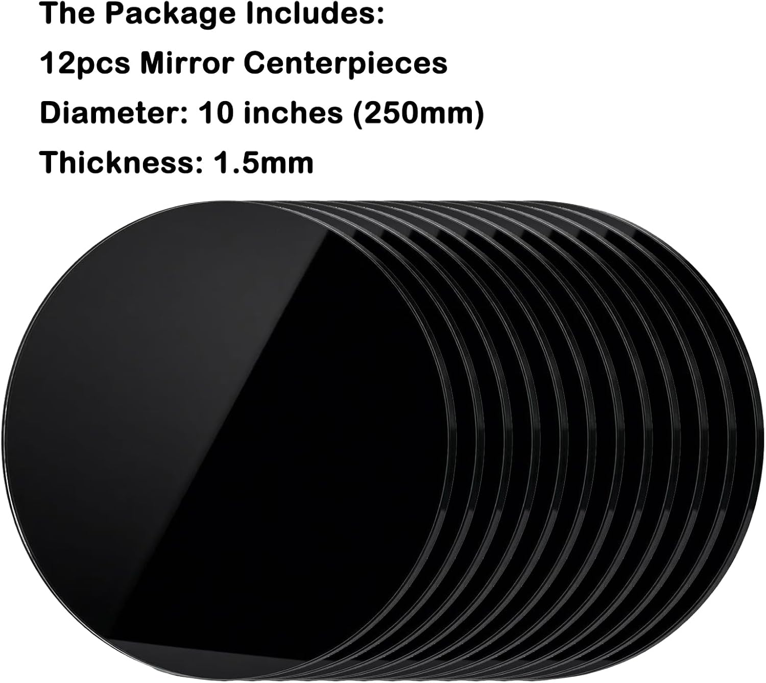 12 Pcs 10 Inch Mirror Centerpieces Decorative Trays Thickness 1.5 mm (Black)