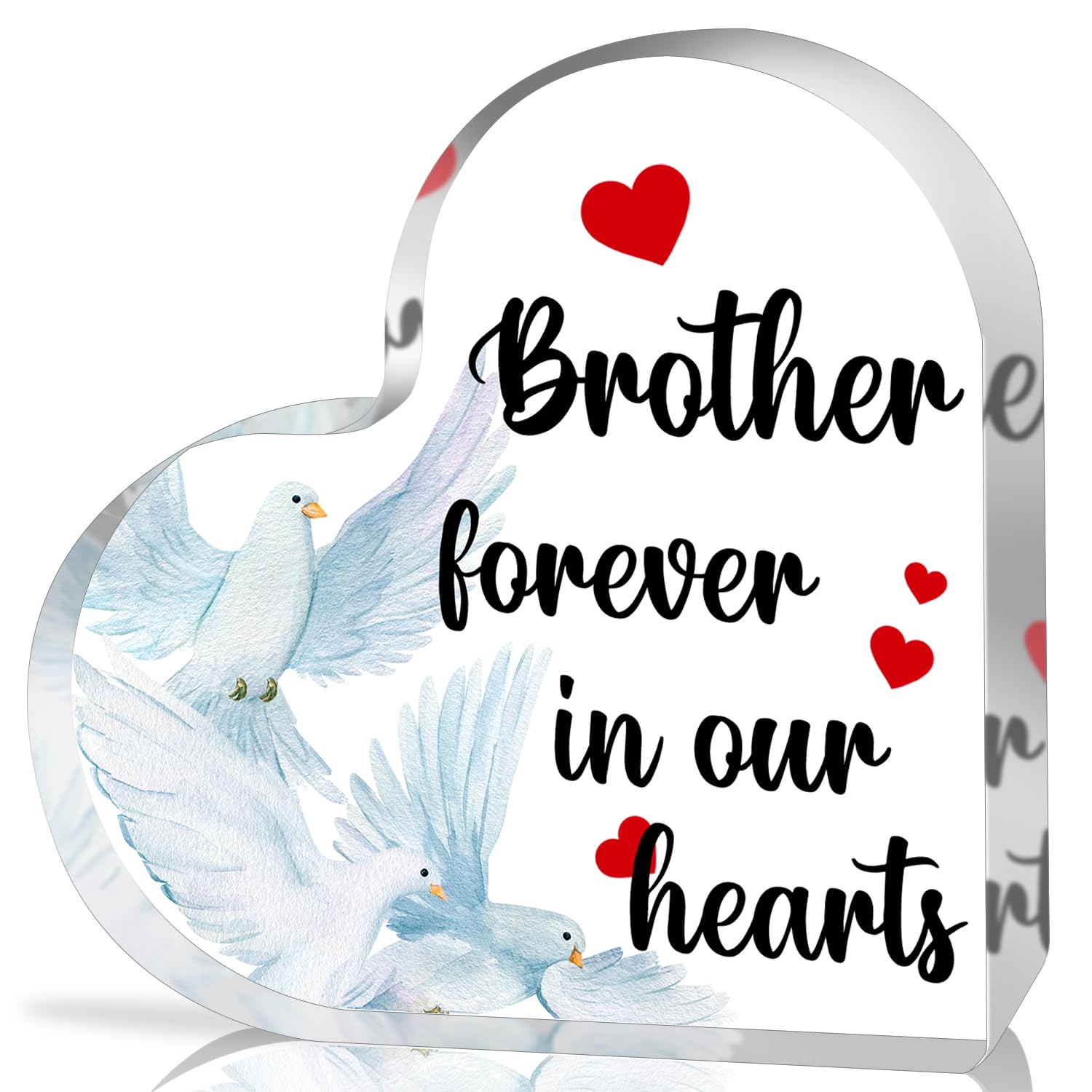 Pibonto Acrylic Sign Sympathy Bereavement Gift，Memorial Gifts For Loss Of Brother,Remembrance Heart Shaped Acrylic Plaque For Loss Of Brother-Brother Forever In Our Hearts，Bereavement/Condolences/Grief Gifts