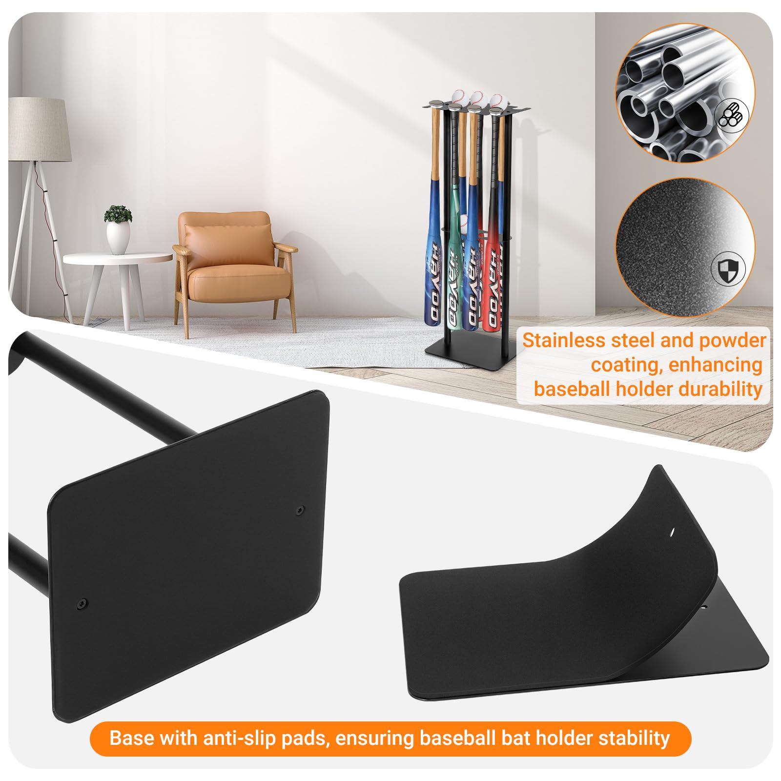 Support de batte de baseball, peut contenir 8 battes et 5 balles, support autoportant pour battes de baseball, pour garage, maison et pirogue, support de rangement pour batte de baseball en