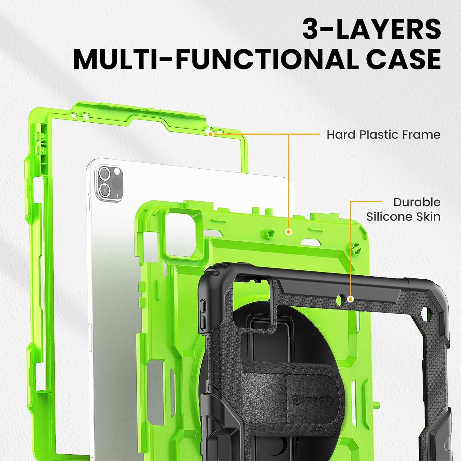 Timecity iPad Pro 12.9 Case 6th/5th/4th/3rd Gen, 360° Rotating Stand, Pencil Holder & Wireless Charging, Shockproof with Screen Protector & Shoulder Strap - for Designers & Professionals - Green