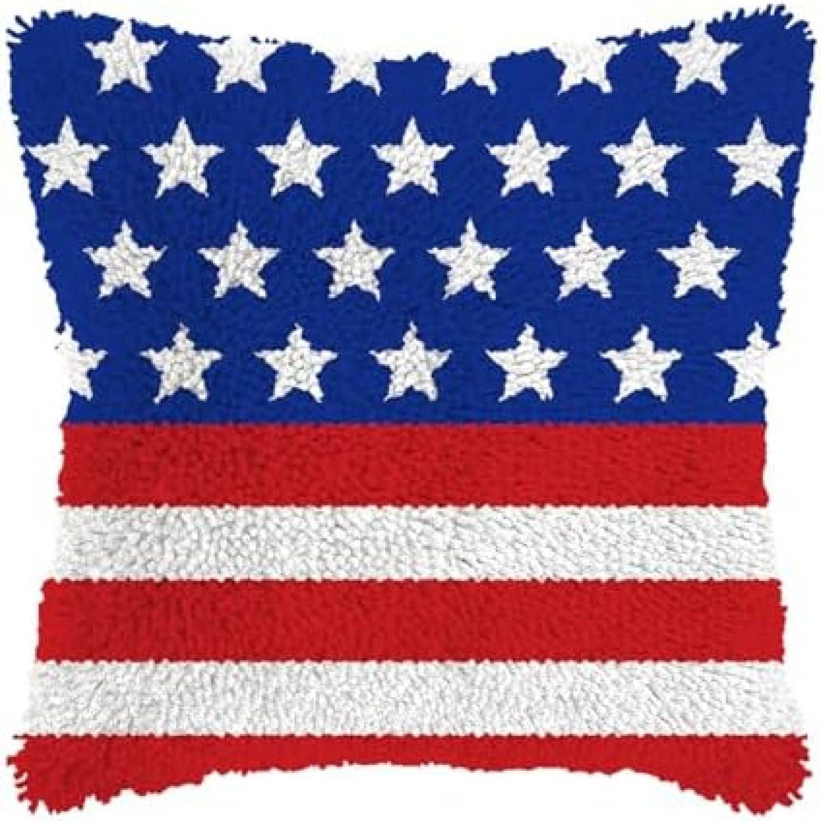ANSIWEIGO Latch Hook Kits for Adults, DIY Stars and Stripes American Flag Decor Pattern Pillow Cover Kit Needlework Cushion Cover Hand Craft Crochet for Home Sofa Decorations,17x17 in/43x43 cm