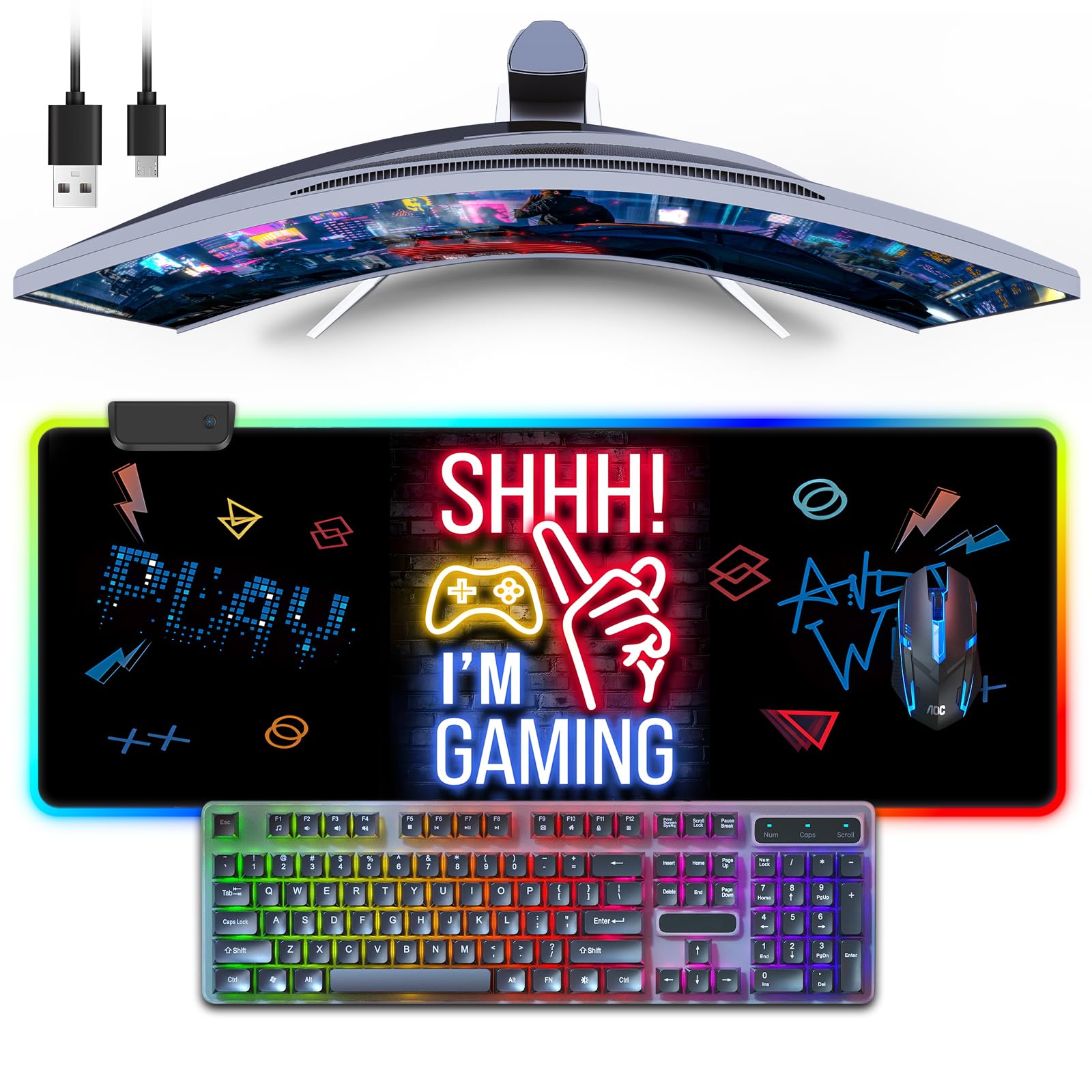 H.May Wireless Charging RGB Gaming Mouse Pad,800x300x4MM,15W LED Large Mouse Mat,10 Modos de Luz Mousepad,Desk Mat for Gaming, MacBook, PC, Laptop, Desk