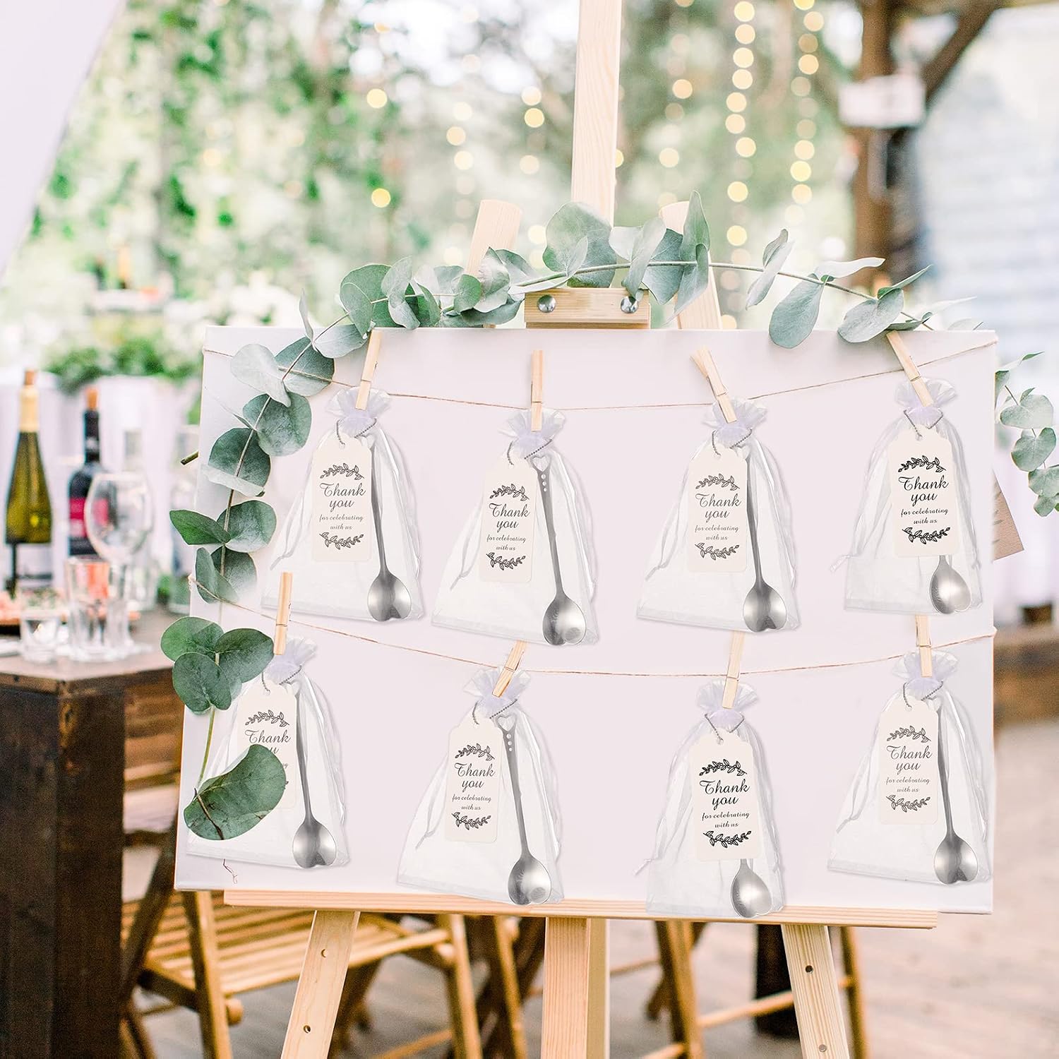 Meanplan 50 Sets Tea Spoon Party Favors, Sliver Heart Shape Tea Gifts for Guest, Stainless Steel Coffee Spoon with Organza Bag and Thank You Card for Wedding Bridal Shower Party Wedding Souvenir