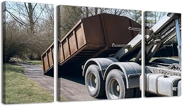 3 Panel Large Wall Art Prints Paintings Truck roll off dumpster Truck roll off dumpster trucks pictures Canvas Wall Art Living Room office Modern Home Wall Decor Framed Artwork Ready to Hang