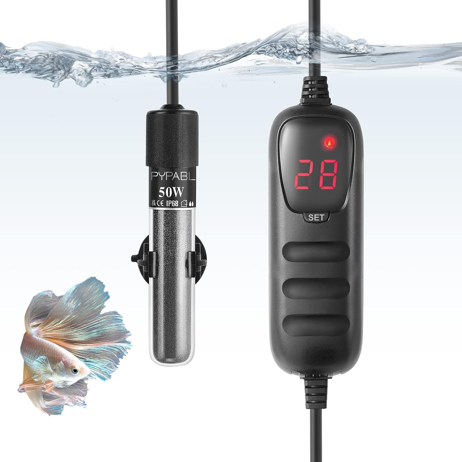 PYPABL Mini Submersible Aquarium Heater, 25W 50W 100W 200W 300W Small