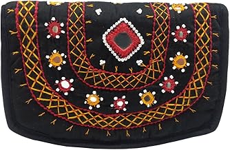 Belladona R.C Cotton Mirror Work Women's Purse (Black)