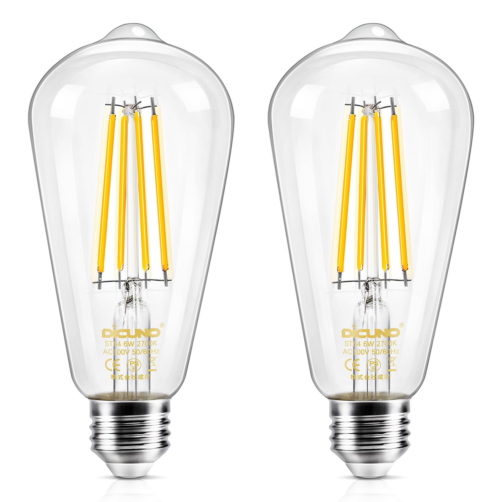 DiCUNO LED電球 E26口金 60W形相当 6W 電球色 エジソン電球…
