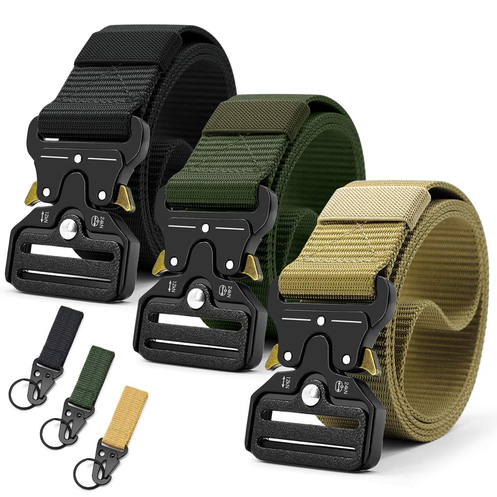 Tactical Belt for Men, 3Pack Military Nylon Web with Heavy Duty Quick Release Metal Buckle