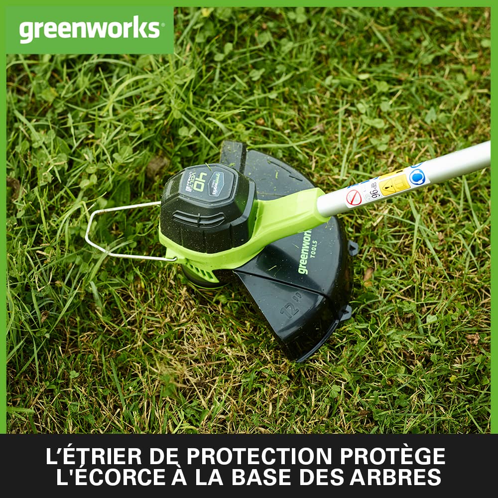 Greenworks 40V Coupe Bordure Sans Fil pour Jardins Moyens, Hauteur Réglable, Largeur de 30 cm, Fil Nylon 1,65 mm à Alimentation Automatique, 2 Batteries 40V 2Ah et Chargeur, Garantie 3 Ans G40LTK2X