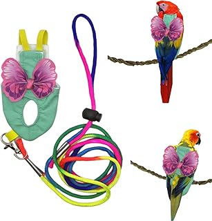 Yanmucy Arnés para loros, pañales de doble capa para pájaros con correa de cuerda voladora, pañales ajustables para loros, arnés reutilizable para pájaros, guacamayos (rosa, M)