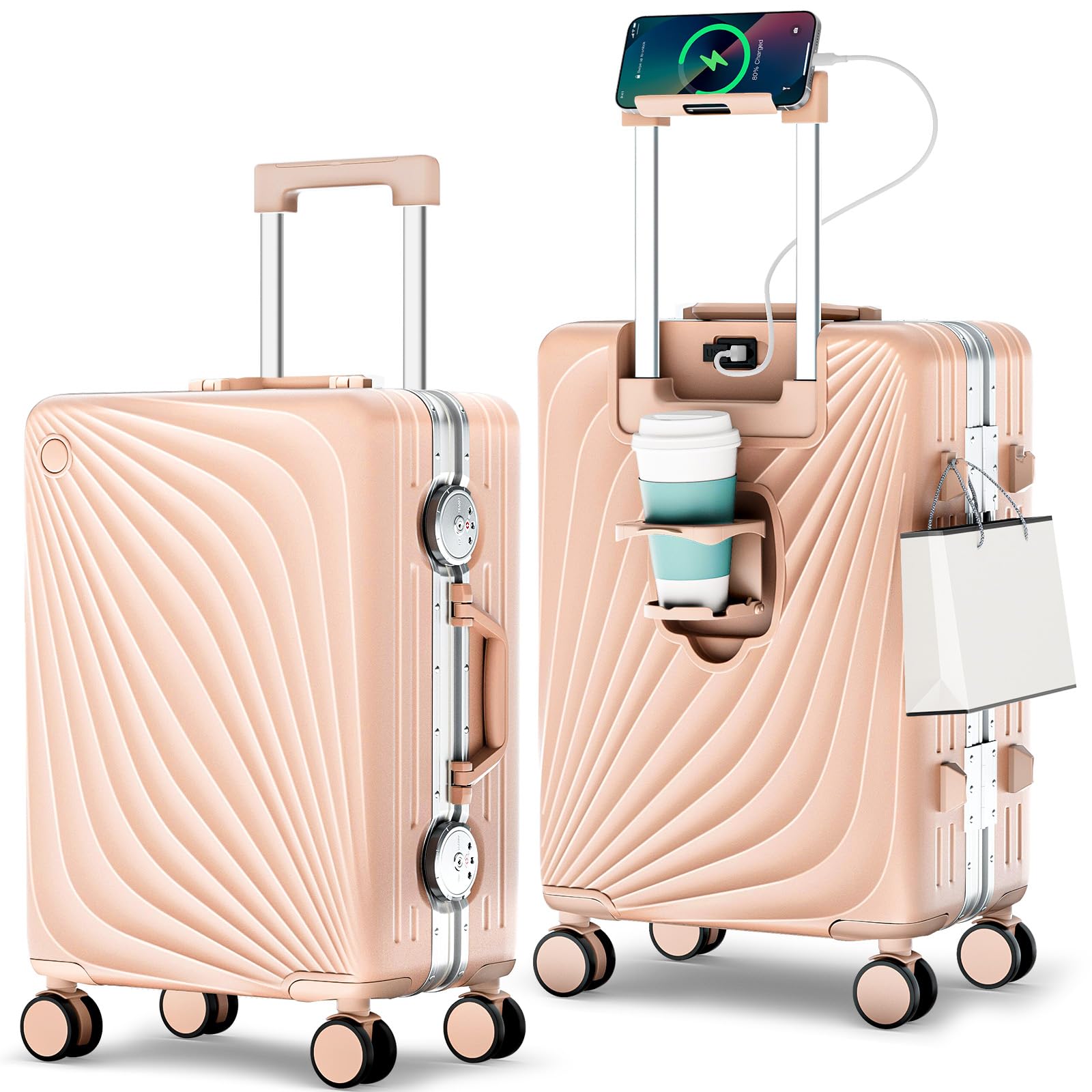 Carry On Luggage, Hardside Zipperless Suitcase, Light Pink, 20 in