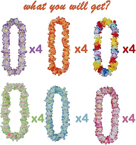 Miniatura 4 de Leis for Luau Party - 24 unidades Leis de flores gruesas y exuberantes para fiestas Luau, graduaciones, cumpleaños y bodas en la playa