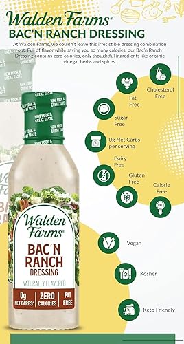 Miniatura 8 de Walden Farms Bac'n Ranch Aderezo  Bajo en carbohidratos, sin calorías, sin gluten, apto para keto, sin azúcar, sin grasa, sin lácteos, sabor rancho