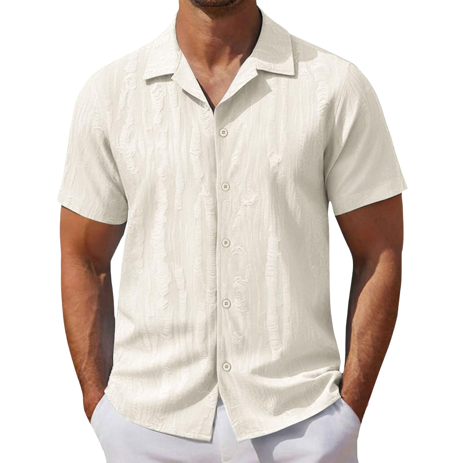 Camicia da Uomo in Lino a Maniche Corte,vestibilità Ampia Camicie Estiva Mezza Abbottonatura Camicia Lino Uomo Antirughe