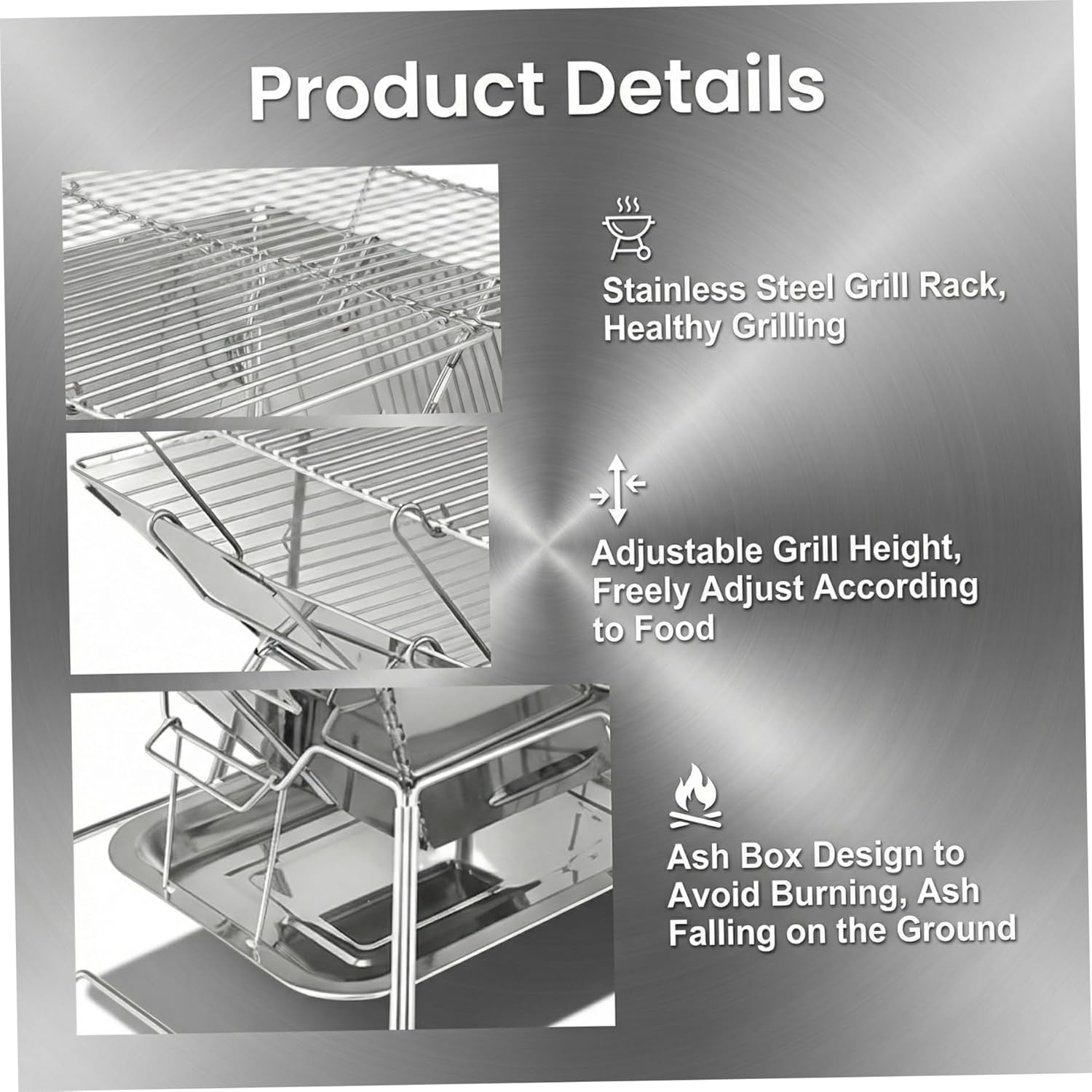 Portable Fire Pit, 2-in-1 Foldable Outside Grill with Adjustable Grate & Ash Pan, Compact Portable BBQ for Camping, Beach, Backyard..