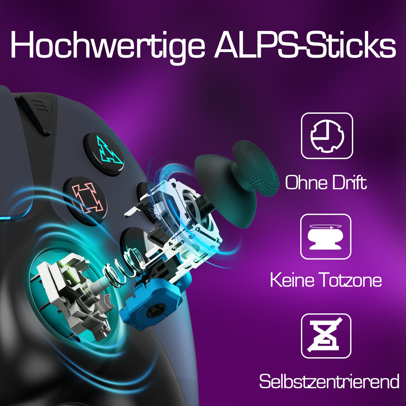 Ymir Wireless Luna Controller für Fire TV Stick, PC Bluetooth Gamepad, ALPS Joysticks ohne Drift Turbo Gyro 1200mAh Akku Schwarz