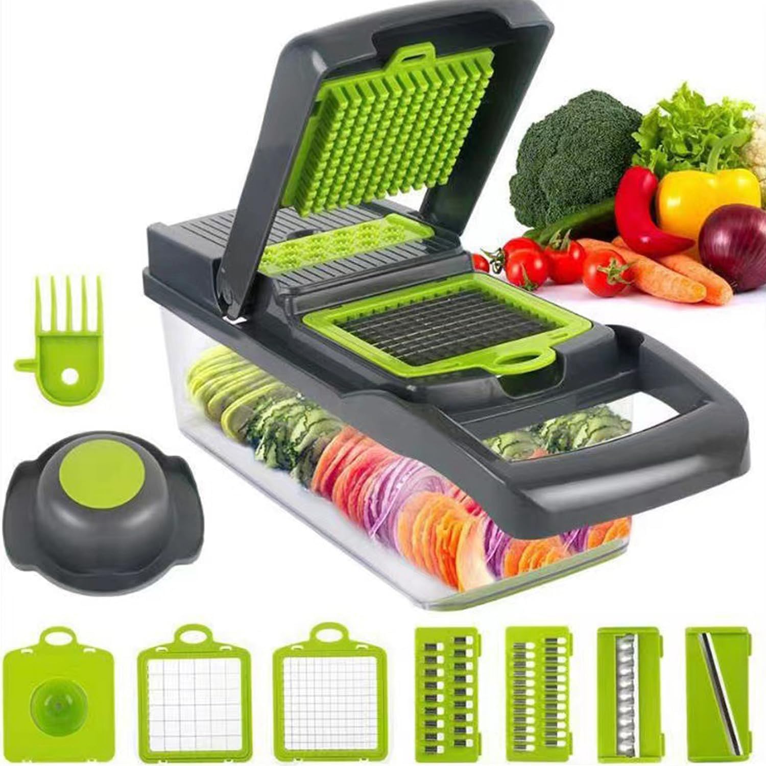 YOBOKOVegetable Chopper Multi 15-in-1 Chopper Slicer Onion Chopper Dicer Mandoline Slicer Dicer Household Kitchen Manual Julienne Grater Cutter for Tomato Fruit Onion, Garlic, Carrot, Potato,Salad