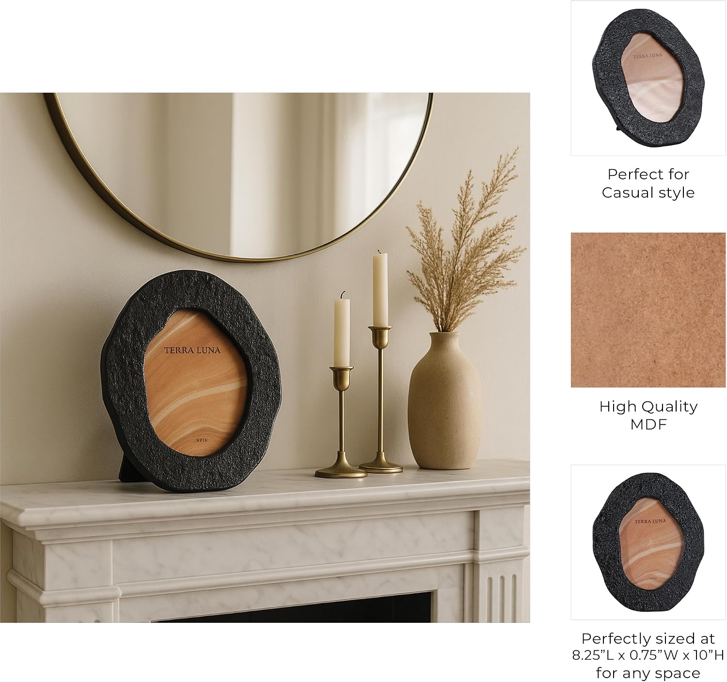 Modern Decorative Textured Photo Frame with Abstract Oval Shape - Elegant Frame for Living Room, Bedroom, and Dorm Accent - Stylish Tabletop Picture Frame for Wall Gallery Style Display - 10", Black