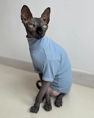 Miniatura 4 de Sphynx - Camisa de algodón para gatos sin pelo, cuello alto, camisetas de gatito con mangas, pijama de gato para Sphynx Cornish Rex, Devon Rex,