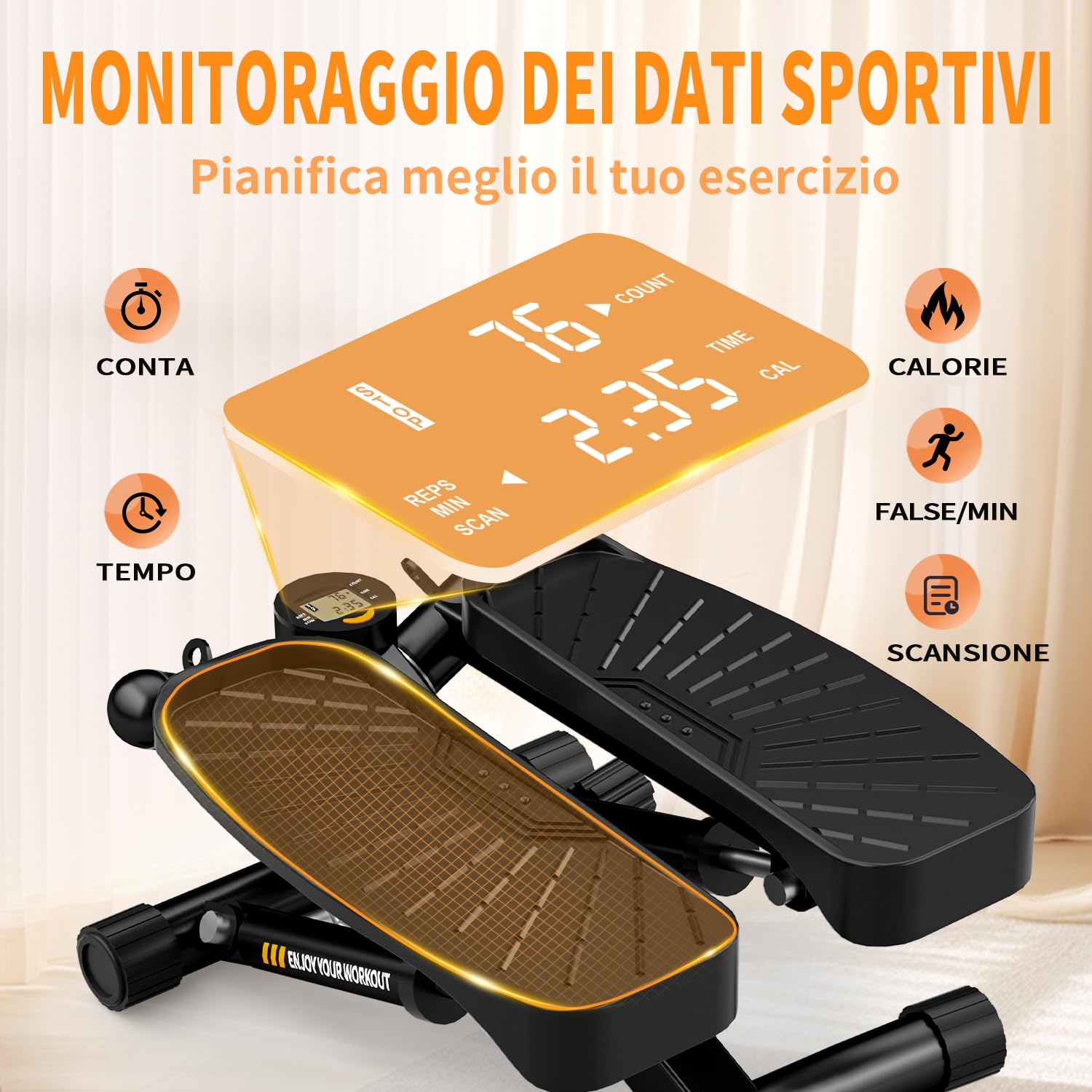 VANNECT Stepper Fitness Casa 2 in 1 con Power Ropes, Mini Stepper Silenzioso 150 kg con Monitor LCD Calorie Stepper Oscillante Su-Giù per Allenamento Gambe/Braccia/Glutei, Esercizio per Ufficio a Casa