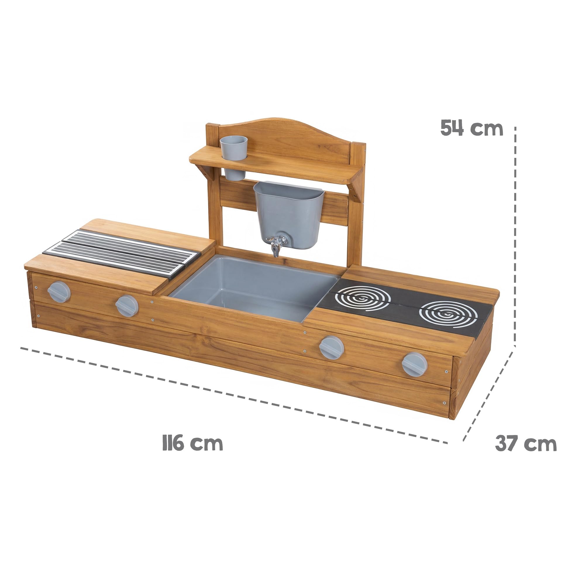 roba 2in1 Balkonsandkasten & Matschküche für Kinder - FSC®-Zertifiziert - Inkl. Zubehör - Kompakte Spielküche für Balkon & Garten - Teakfarben