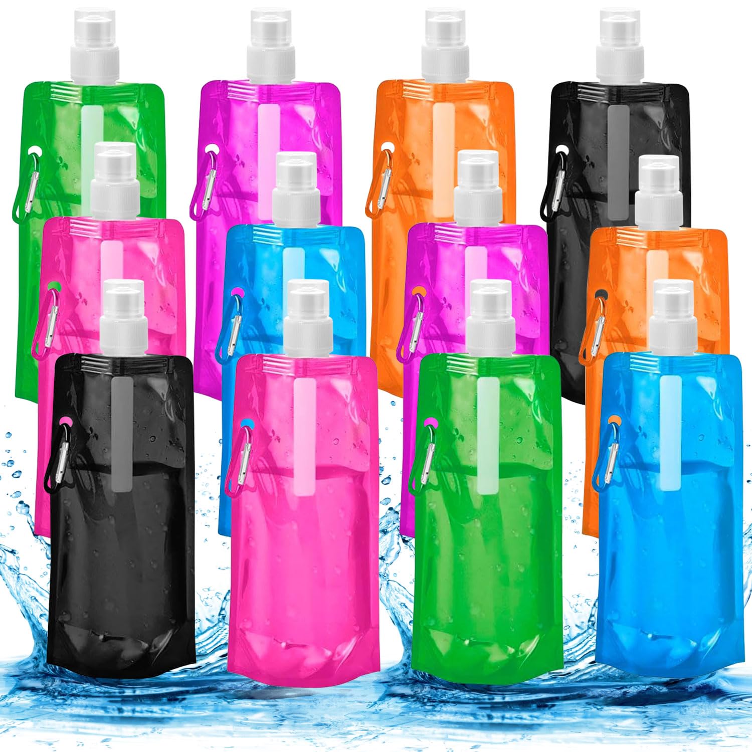 Bouteilles d'eau pliables réutilisables : lot de 12 sacs à eau portables 500 ml pour adulte