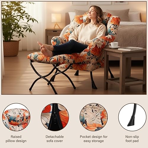 Miniatura 4 de Welnow Silla Lazy con otomana, moderna silla decorativa con reposabrazos y un bolsillo lateral, juego de sillón de sofá de ocio, sillón de lectura