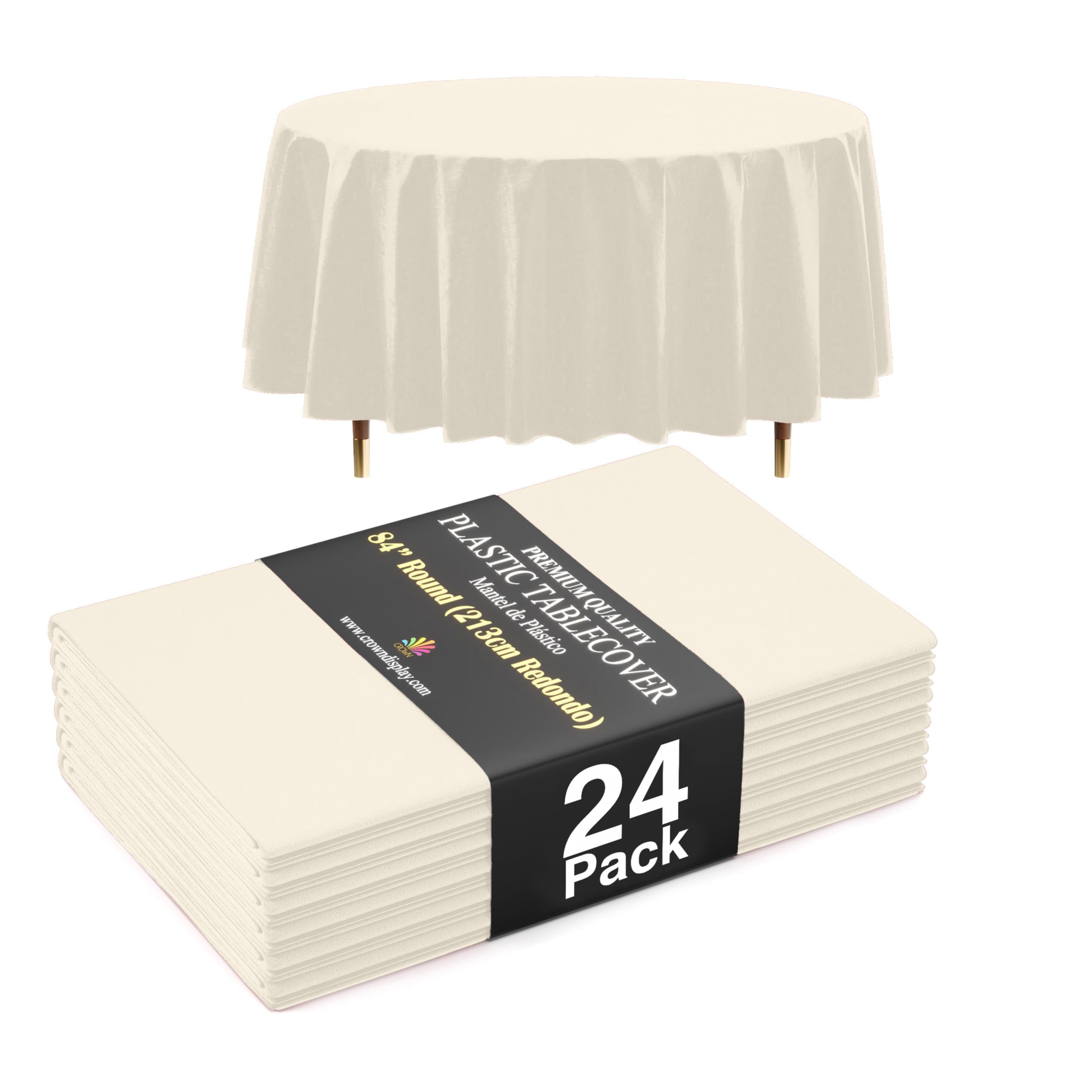 Exquisite 66% Thicker Premium Ivory Round Tablecloth 0.5 Mil 24 Pack Plastic Table Cloth Disposable 84 Inch Round Plastic Tablecloth Won't Tear Easily Like Cheap Thin Brands