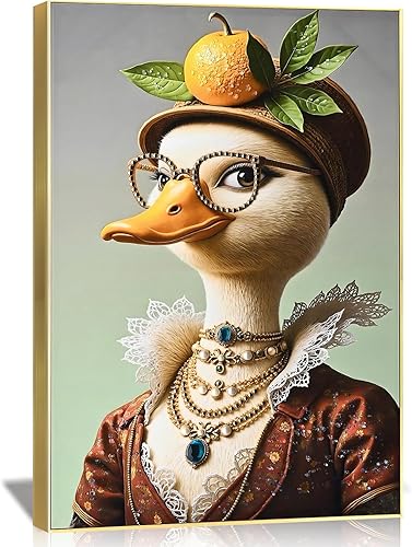 DRLWGTY Framed Abstract Animal Wall Art, Funny Duck in Formal Attire with Hand-a