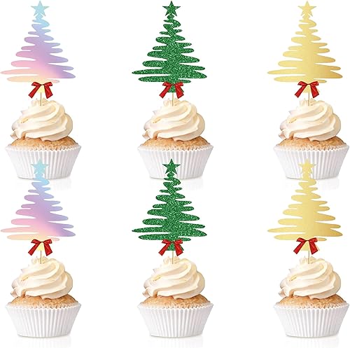 Miniatura 7 de TSJ 24 piezas de decoración de cupcakes de Navidad, palillos de dientes, suministros de fiesta de Navidad