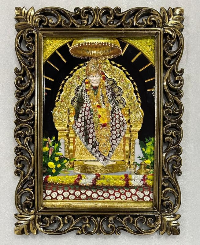 Tableau Shirdi Sai Baba en bois pour autel de méditation et salon