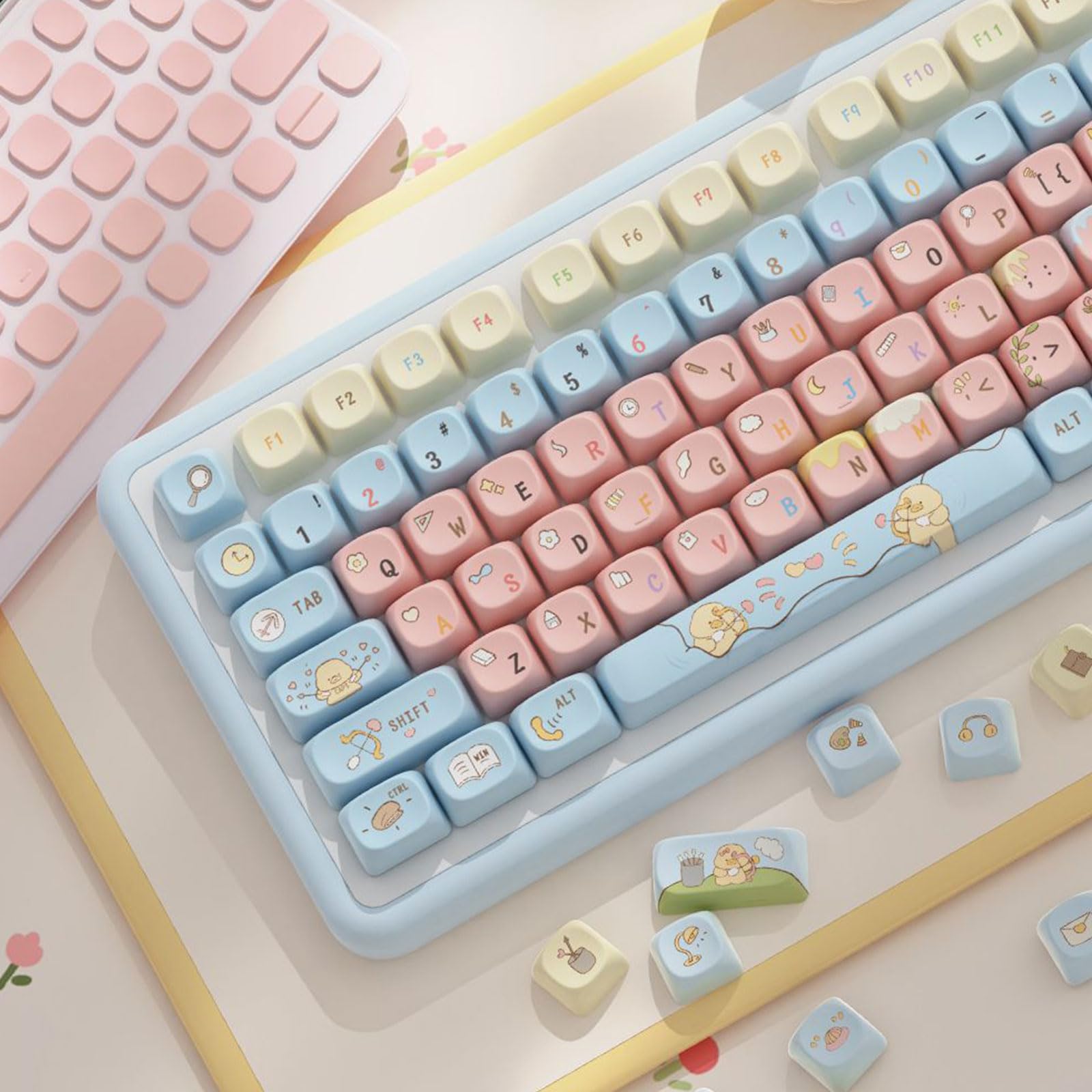 niestandardowe nakładki na klawisze. Animal Keycap 120 klawiszy Zestaw termosublimacyjnych do klawiatur mechanicznych Przełączniki Klawisze zamienne(Pink Blue Yellow Archery)