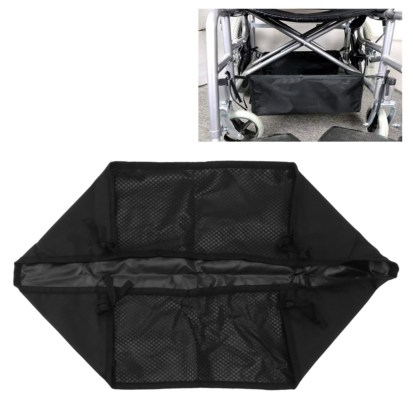 Torba Pod Wózek Inwalidzki 600D z Tkaniny Oxford Ruchomy Kosz Pod Siedzeniem do Wózka Rollator Walker w Kolorze Czarnym