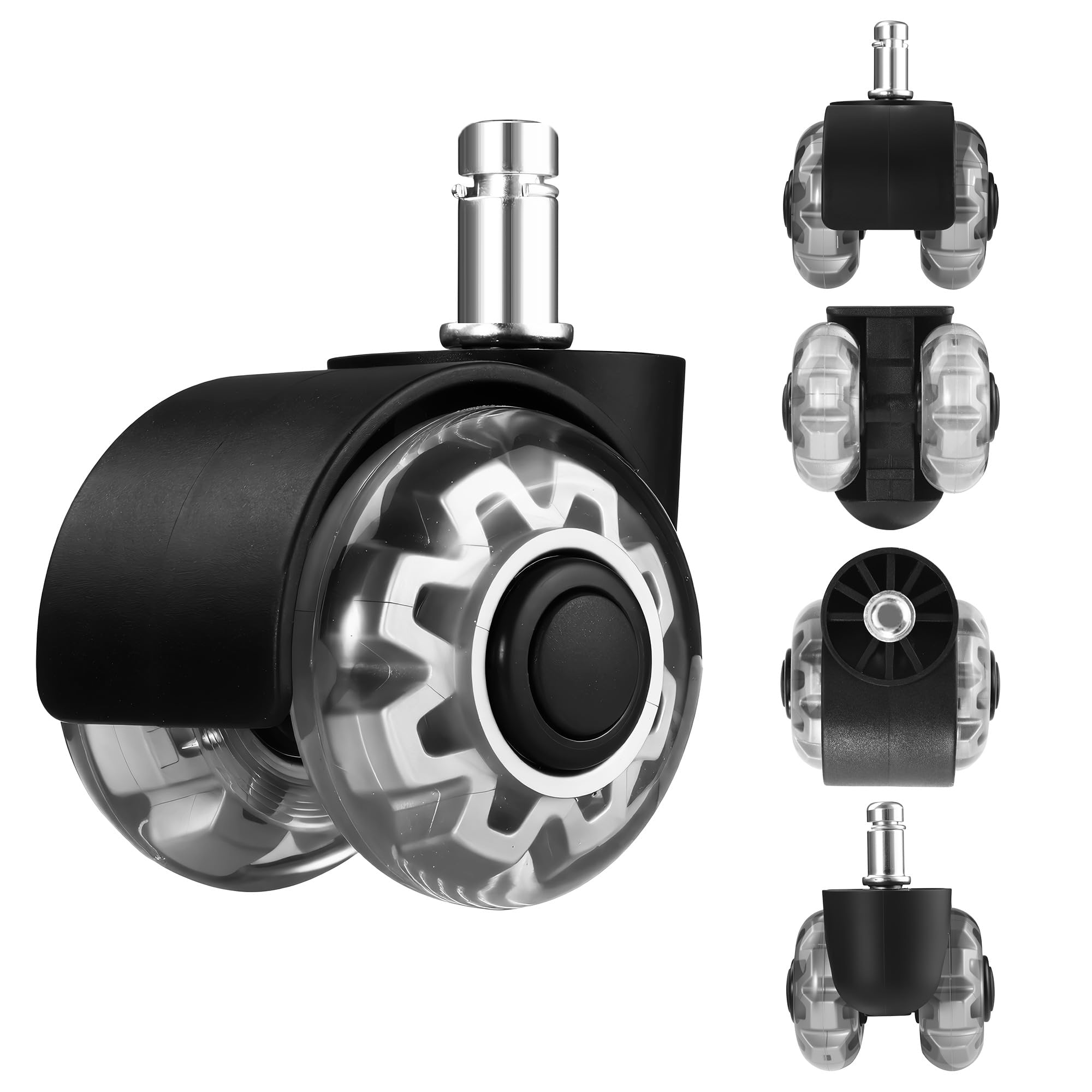 5 Pieces Office Chair Wheels Rubber Wheels for Office Chairs 11 x 22 mm, 360 Degrees, Quiet, Safe, Durable, for Parquet Carpets Laminate and Ceramic Tiles