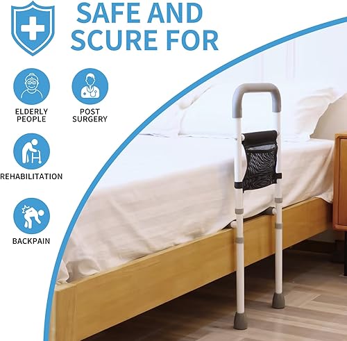 Miniatura 6 de Rieles de cama para adultos mayores, riel de asistencia de cama ajustable en altura para personas mayores, asa de cama de seguridad con patas de