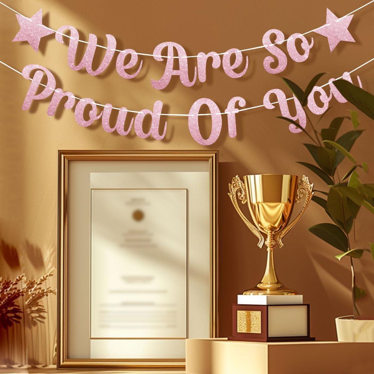 We are So Proud of You Banner Rose Gold Glittery Class of 2025 Graduation Congratulations Decoration Hanging Garland for Graduation Retirement Grad Party Decor Supplies (Pre-Strung) - Image 3