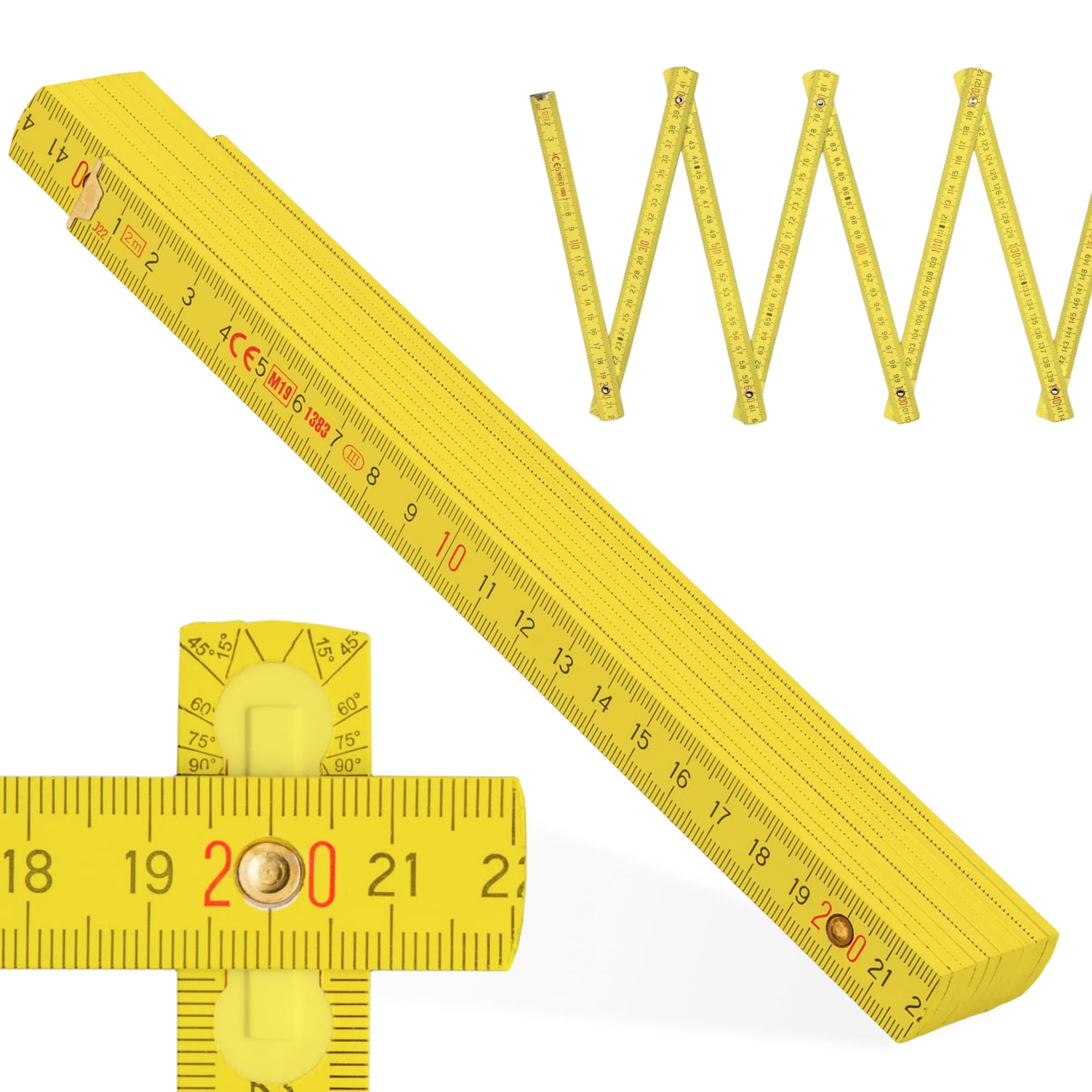 Metrie™ Metro pieghevole – Metro in Legno 2 m | Metri – GIALLO – Scala duplex, Prodotto nell’UE | Robusto e Preciso | per Artigiani e Fai-da-te | BLOCK 72 – 1 pezzo