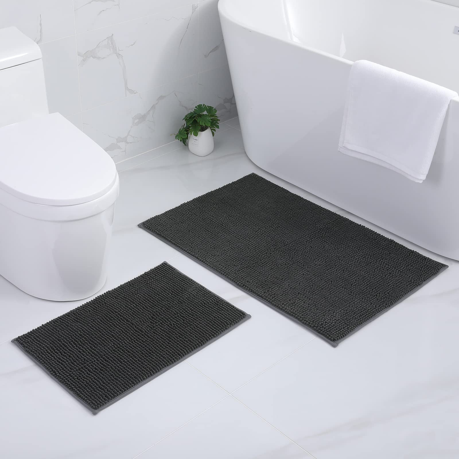 smiry Non Slip Chenille Bath Mat, Extra Soft Bathroom Mat, Super Absorbent Fluffy Bath Mats for Bathroom, Machine-Washable Quick Dry Bath Rug Foot Mat, 40 x 60 cm, Grey — view 41