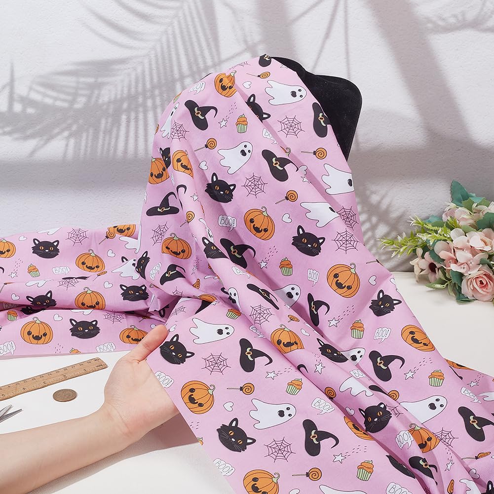 PH PandaHall Pink Ghost Fabric Pumpkin Printed Fabric Wizard Hat Decorative Fabric Cotton Fabric for Halloween Decor Upholstery and Home Accents Sewing and DIY Crafts 145x50 cm - Image 3
