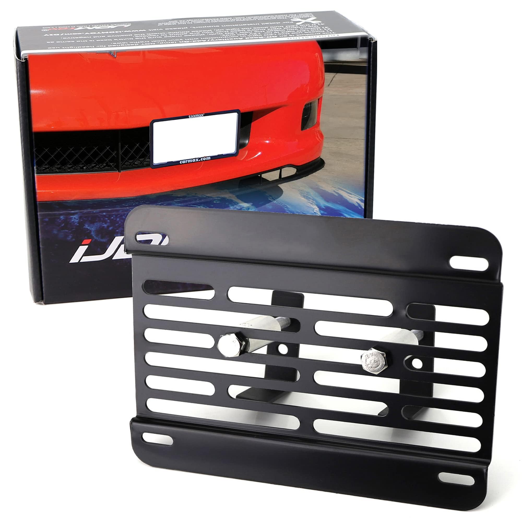 iJDMTOY No Drill Front Grille Mesh Mount License Plate Relocator Kit Compatible With 2005-2013 Chevrolet Corvette C6 w/Diamond Shape Lower Bumper Mesh