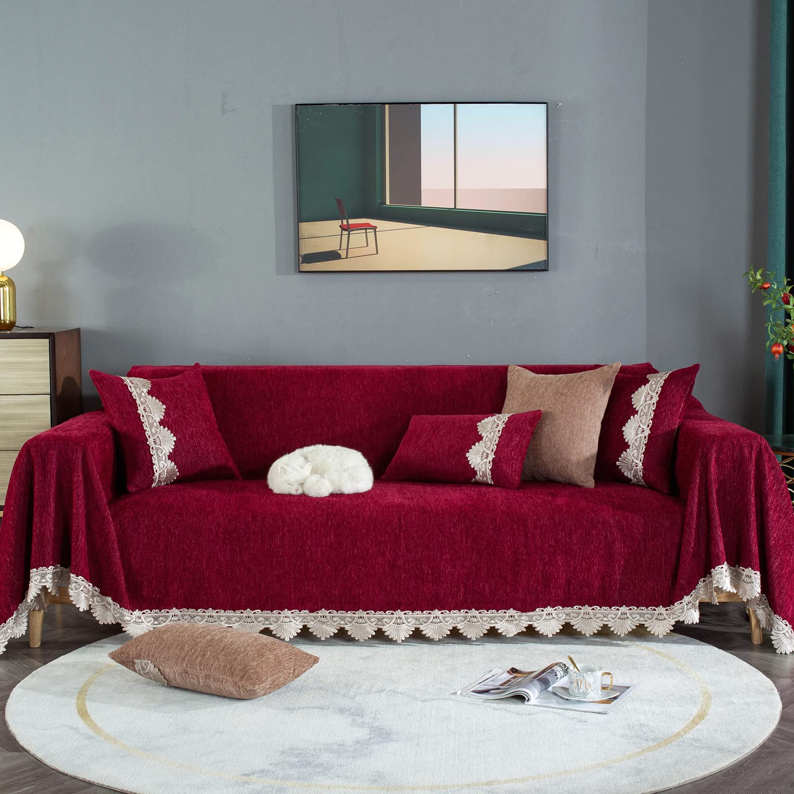 Jete de canape Chenille Anti-Rayures Grande Couverture pour Animaux de Compagnie