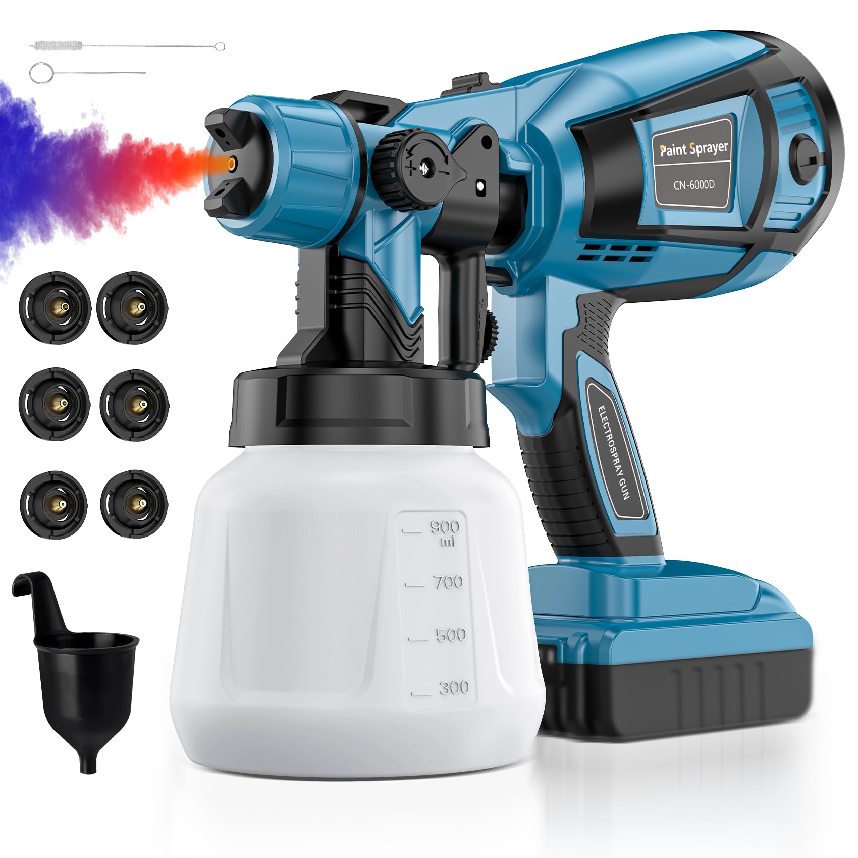 Cordless Paint Sprayer for Dewalt 20V Max Battery, HVLP Paint Sprayer with 6 Copper Nozzles & 3 Patterns, Handheld Electric Paint Spray Gun for Home, Wall, Furniture, Cabinets