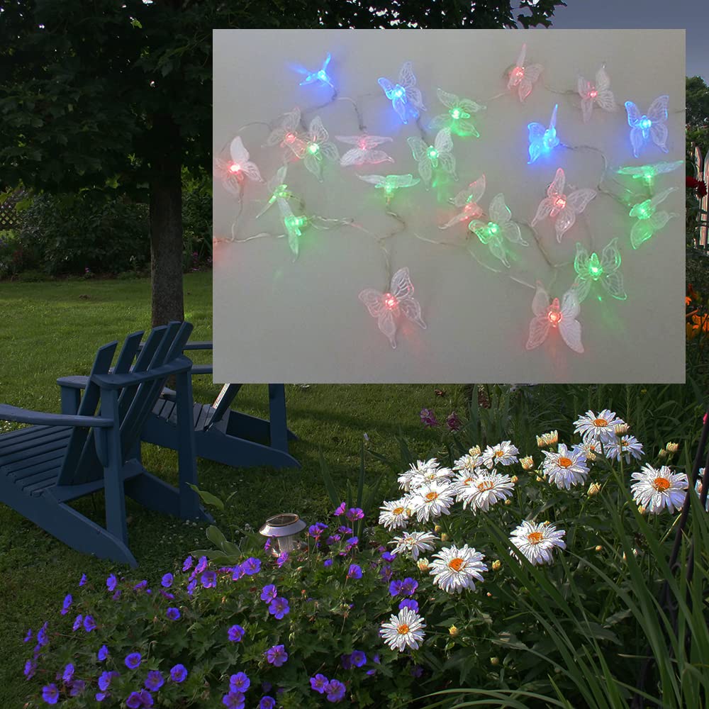 12 x Solar-Party-Garten-Lichterkette "Schmetterlinge" 24x LEDs, inklusive 1x Batterie, Fenster-Baum-Zaun-Dekorations-Beleuchtung (Schmetterling farbwechselndnd)