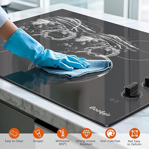 Miniatura 7 de Estufa eléctrica de 30 pulgadas, 4 quemadores, estufa de cerámica de vidrio integrada de 6700 W, 30 pulgadas con anillo ovalado y expandido, control